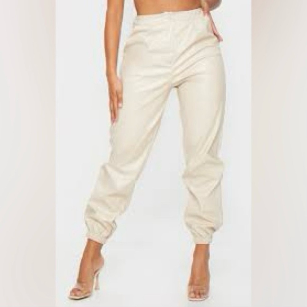 Calia Faux Leather Joggers Ivory Cream High Rise High Waist M